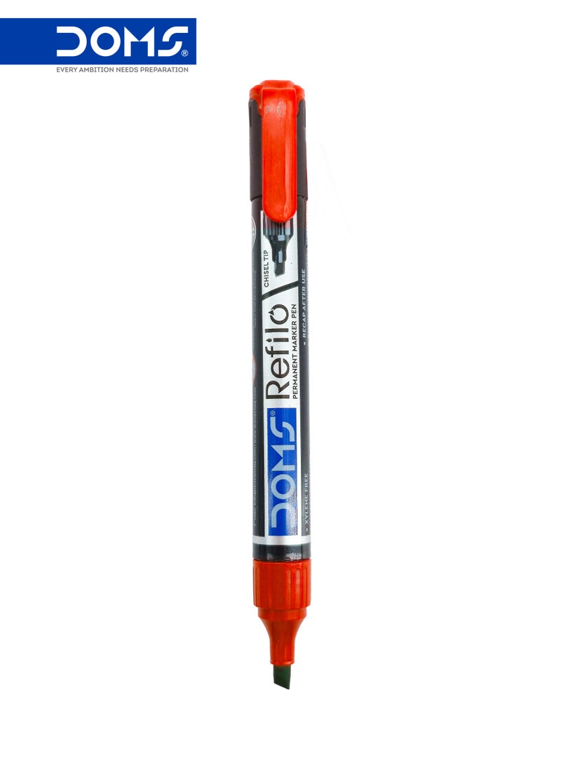 DOMS Permanent Marker Pen, Red Ink, Chisel Tip, Refillable, Pack of 12 - Image 2